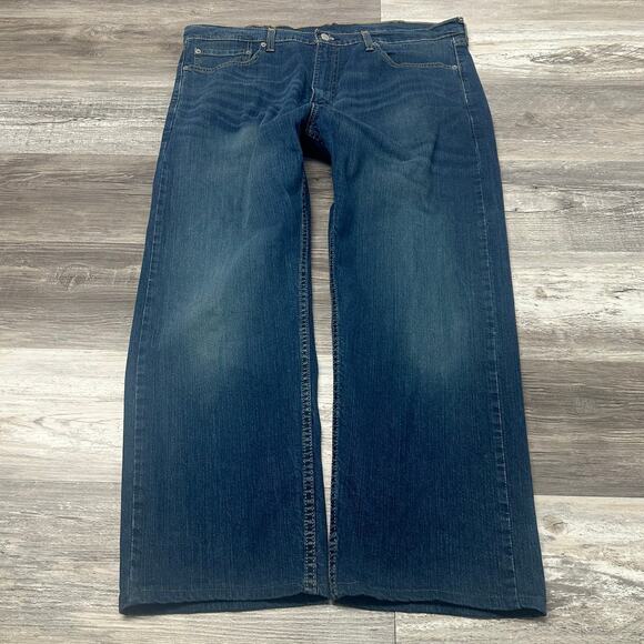 Levis 505 Dark Wash Faded Blue Mens 40x28 Regular Straight Stretch Jeans Red Tab - Picture 1 of 12